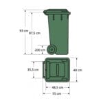 10-secchio-120l-misura Illustrazione con misure bidone portarifiuti 120 litri verde per raccolta differenziata
