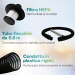 Filtro HEPA lavabile e tubo flessibile 0,8 m con beccuccio anti-calore per aspiracenere Paluplus