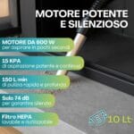 Aspiracenere 600W 10 litri Paluplus con motore silenzioso e filtro HEPA riutilizzabile