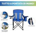 Sedia campeggio con portaoggetti e portabicchieri Sedia pieghevole blu con portabicchieri laterale e tasca portaoggetti in rete