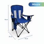 Sedia da campeggio pieghevole 85x53x93 cm Sedia pieghevole da campeggio blu con dimensioni evidenziate e struttura richiudibile