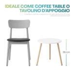 Tavolino rotondo h 39 cm accanto a sedia standard, ideale come coffee table