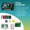 set poker 200 fiches con carte, tappeto 90x57 cm e bottoni Dealer, Big e Small Blind