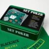 Scatola metallica Set Poker con fiches, carte e accessori per giochi da tavolo