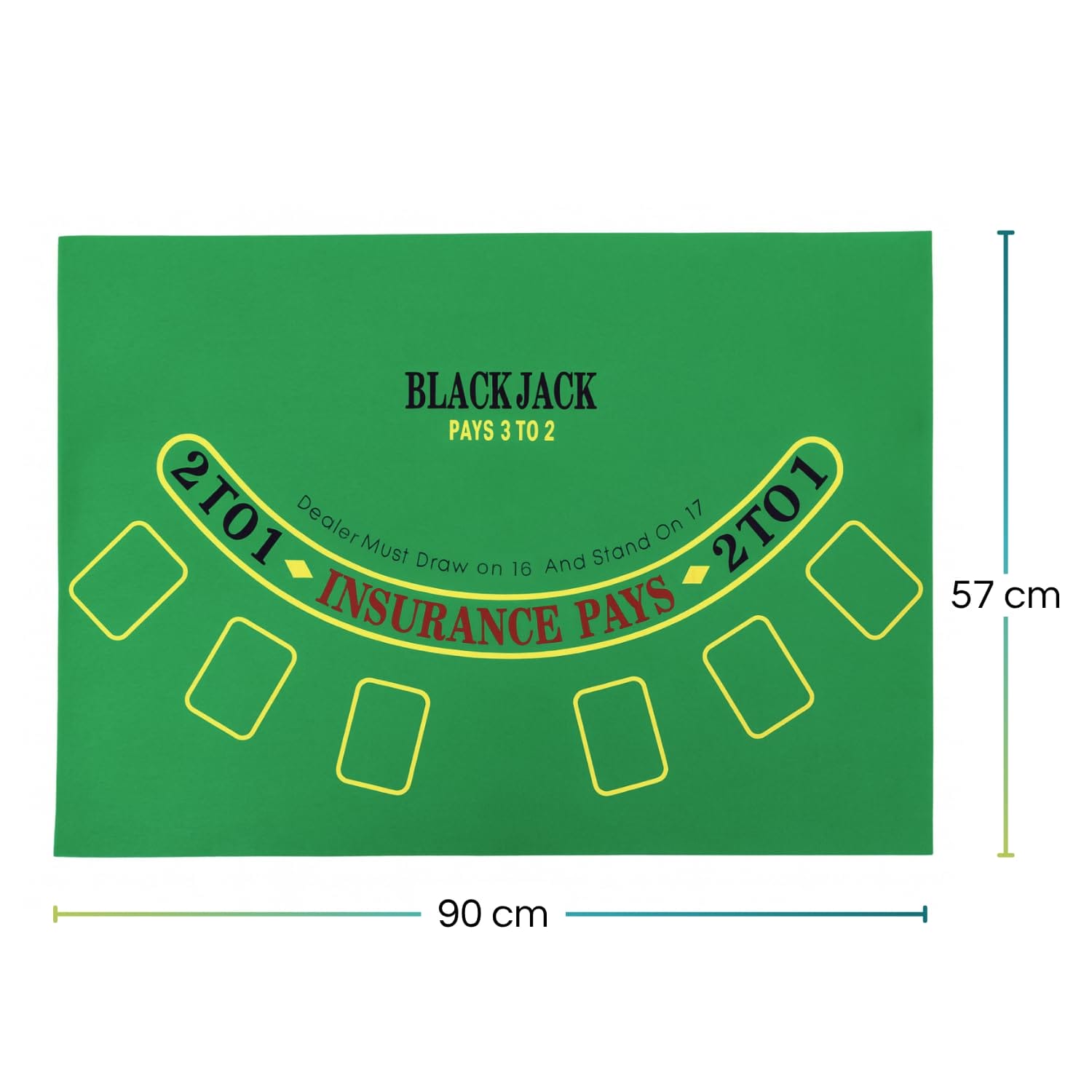 tappeto da poker verde 90x57 cm con grafica Black Jack e area di gioco 2 TO 1