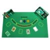 tappeto da gioco verde con carte e fiches, set poker completo in scatola metallica