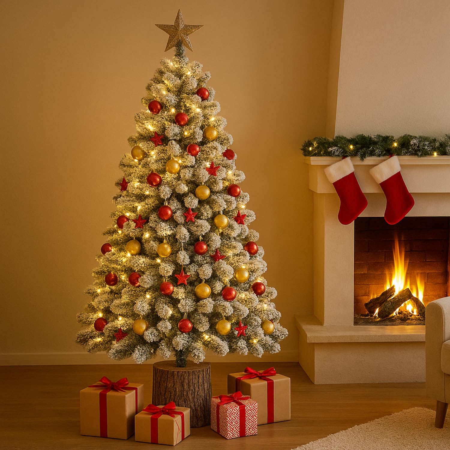 Base tronco per albero di Natale in vetroresina Ø32 cm h34 cm, supporto per albero fino a 180 cm