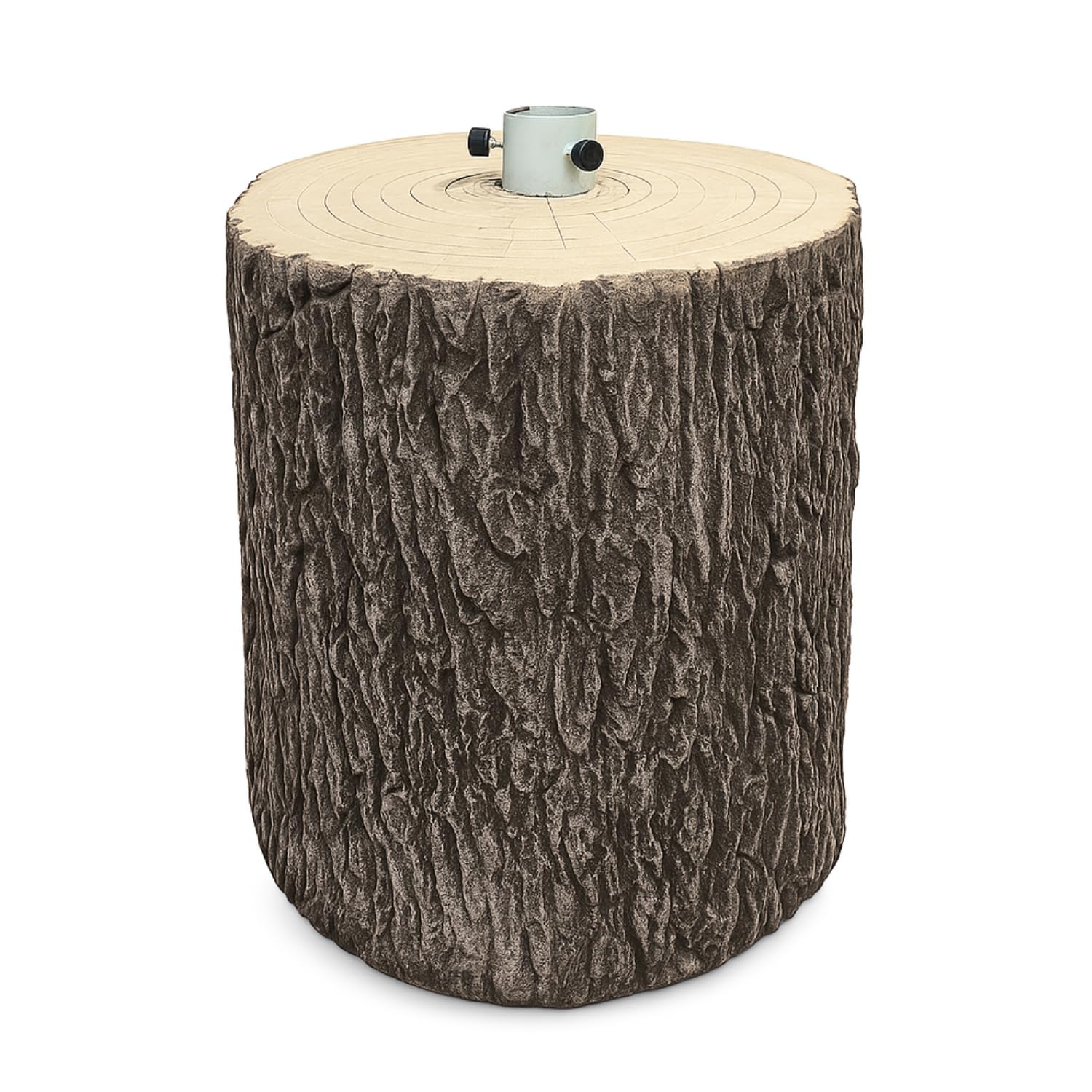 Base per albero di Natale a forma di tronco con effetto corteccia realistica, design naturale e robusto.