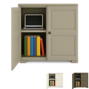 Mobile basso in plastica effetto legno a 2 ante
