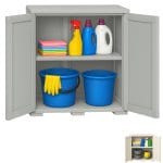 Armadietto basso in plastica grigio 2 ante lisce con ripiani interni 79x43x85,5 cm