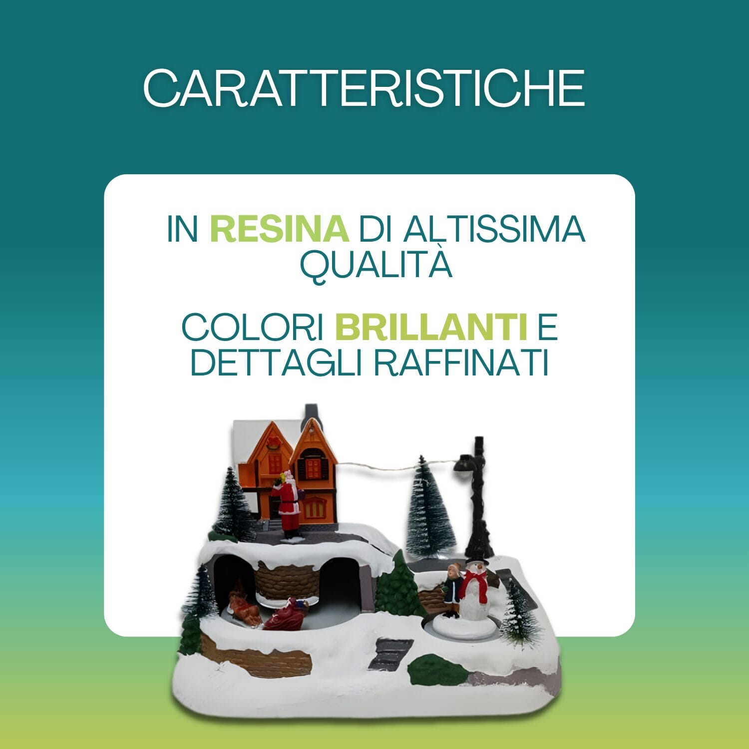 Casetta natalizia Paluplus in resina di qualità con colori brillanti e luci LED