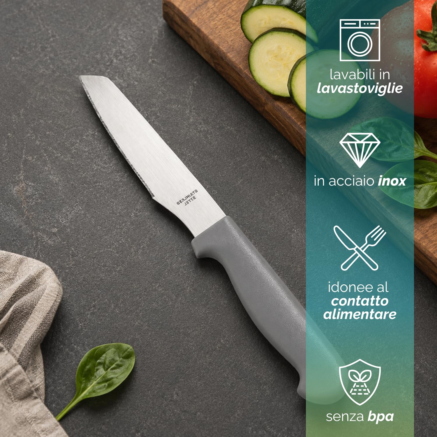 Coltelli da pizza lavabili in lavastoviglie in acciaio inox senza BPA per alimenti