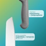 Coltello da pizza professionale con lama inox seghettata e presa ergonomica grigia