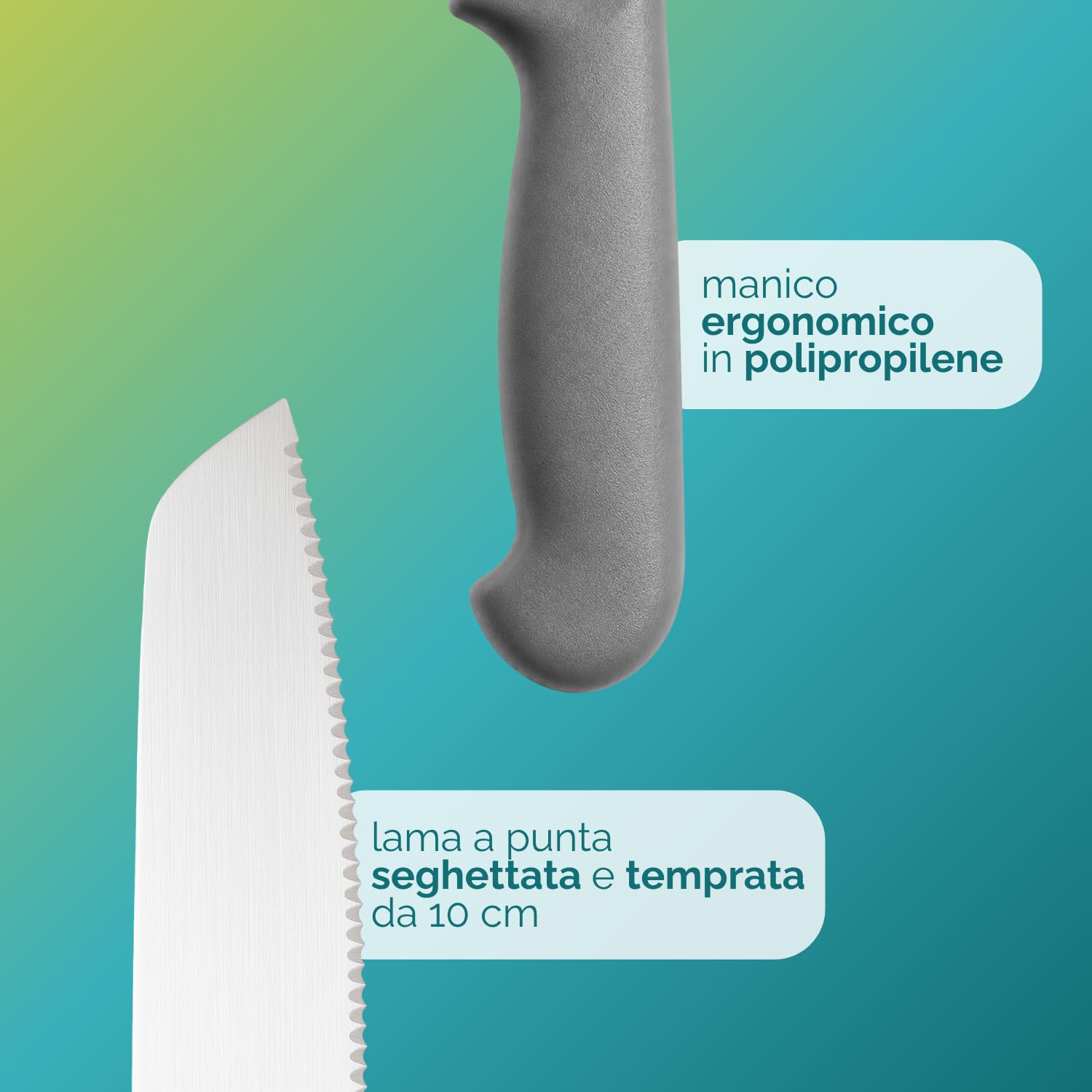 Coltello da pizza professionale con lama inox seghettata e presa ergonomica grigia