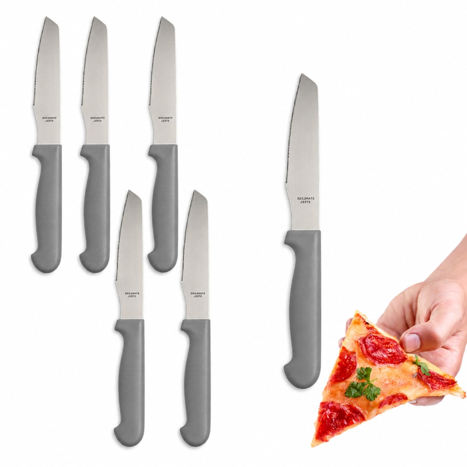 Set coltelli da pizza Albert con lama seghettata in acciaio inox e manico grigio