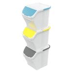 Set 3 pattumiere a torre bianche da 25L impilabili per raccolta differenziata