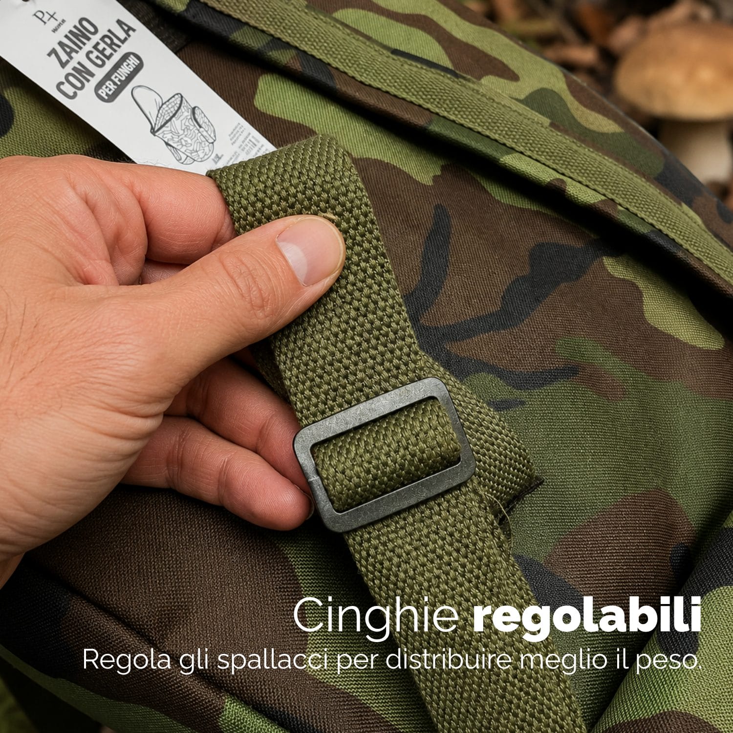 cinghie regolabili Cinghie regolabili per gerla porta funghi con spallacci ergonomici per una migliore distribuzione del peso