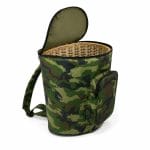 Zaino porta funghi camouflage con cesto in vimini Zaino per funghi mimetico con cesto in vimini integrato, tasca frontale e apertura superiore con zip