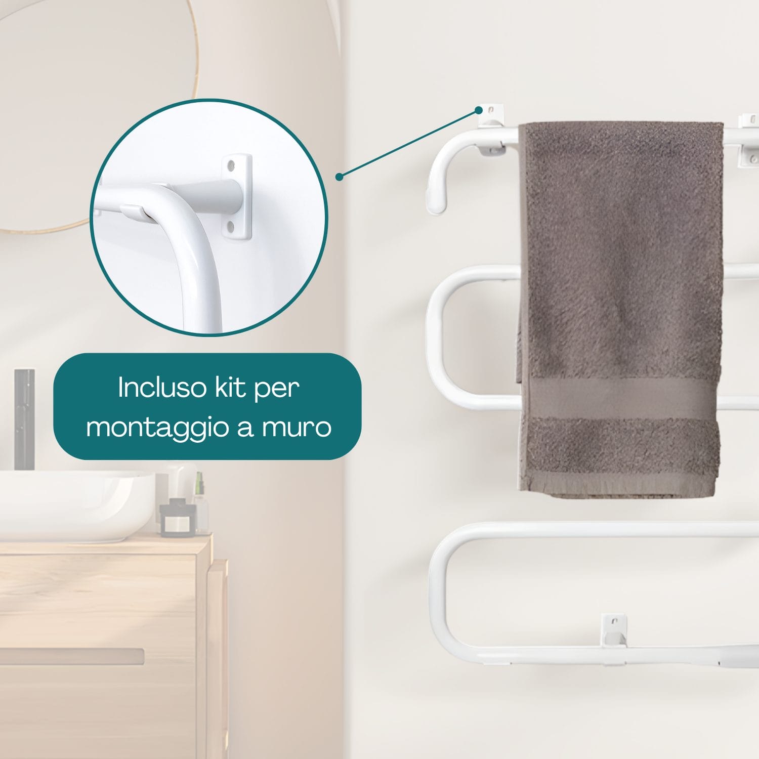 Scaldasalviette elettrico con kit per montaggio a muro incluso