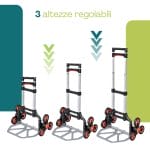 Carrello saliscale regolabile a 3 altezze con ruote triple e pedana pieghevole