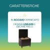 Contenitore pellet in acciaio verniciato nero dal design lineare e geometrico