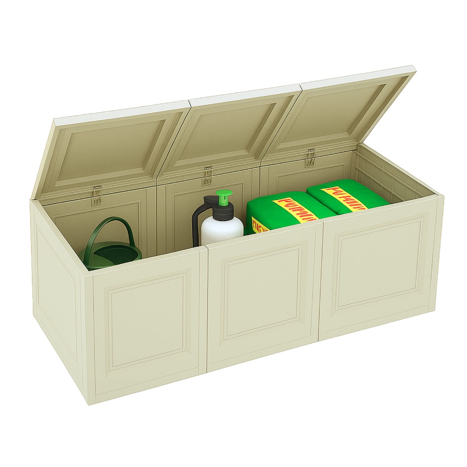 Baule portaoggetti 3 moduli effetto legno angora con coperchio aperto Paluplus