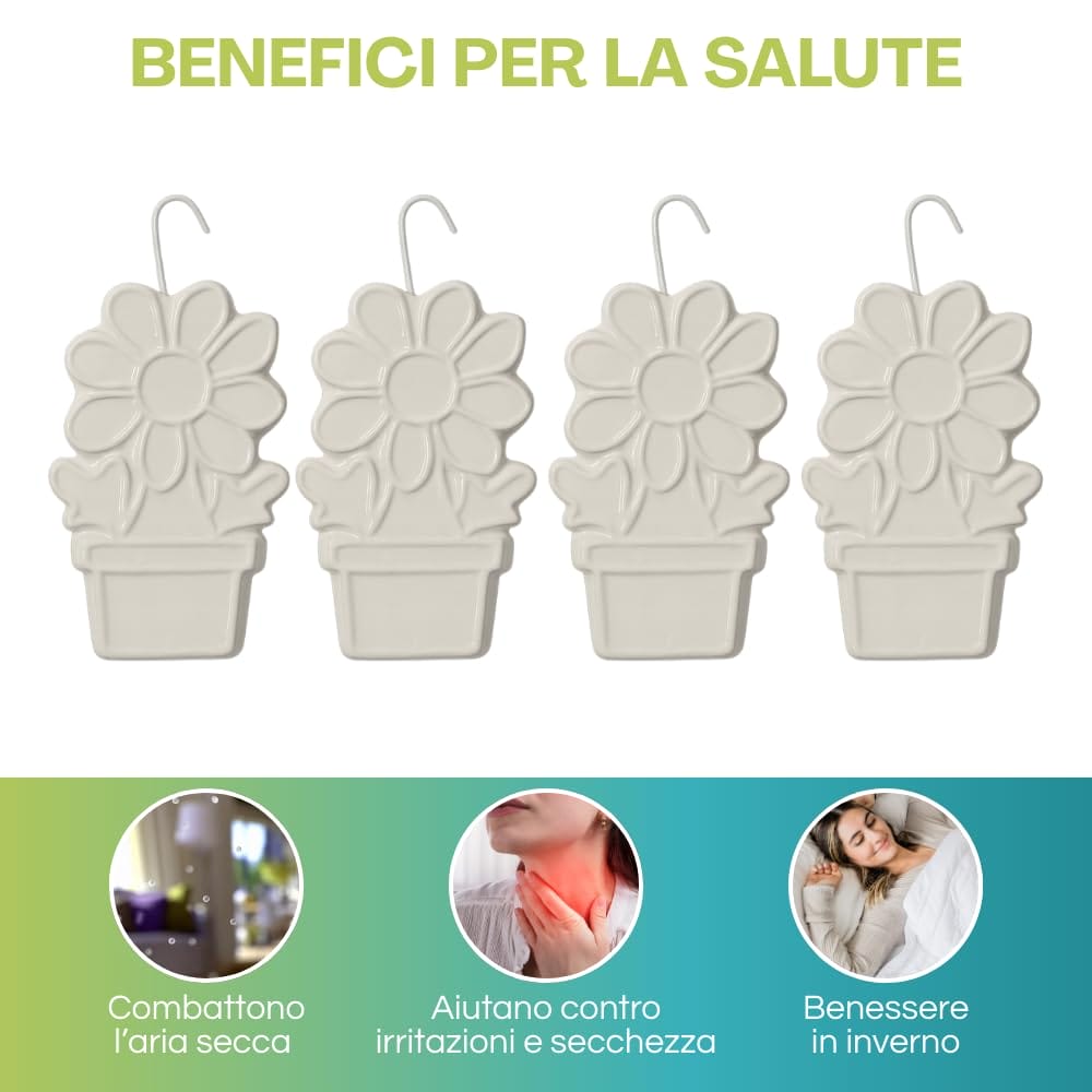 Set evaporatori a forma di fiori per termosifoni, benefici contro aria secca e irritazioni