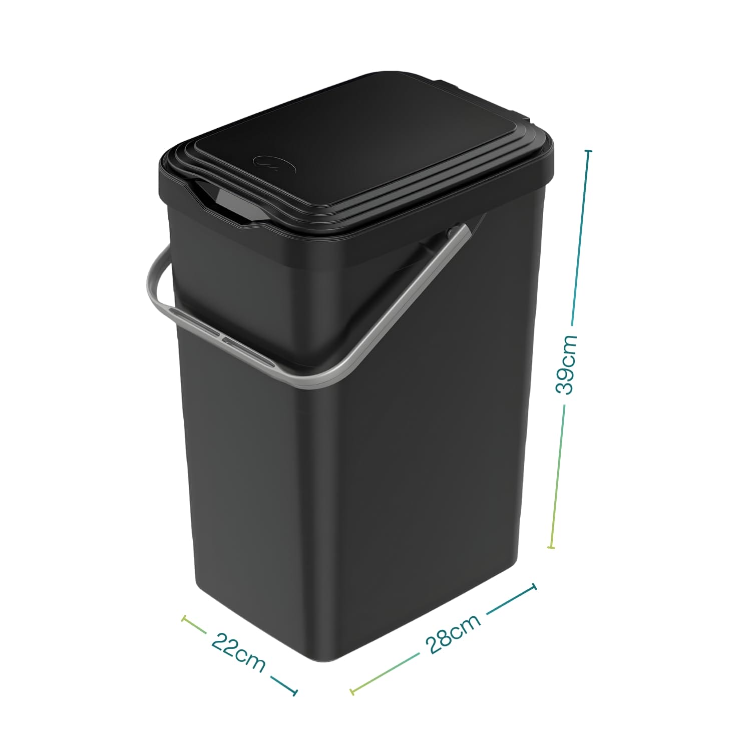 Pattumiera nera 14 litri con misure 28x22x39 cm per cucina e sottolavello