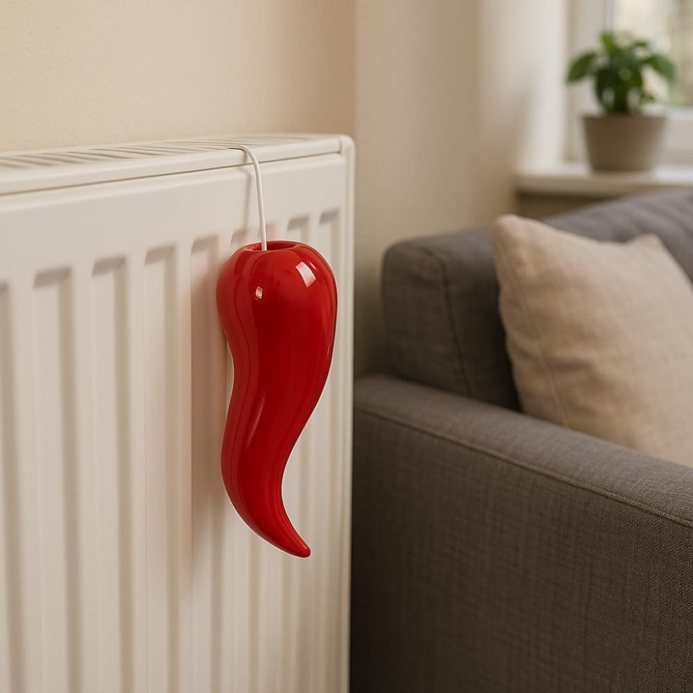 Evaporatore in ceramica a forma di peperoncino appeso al termosifone per umidificare l’ambiente