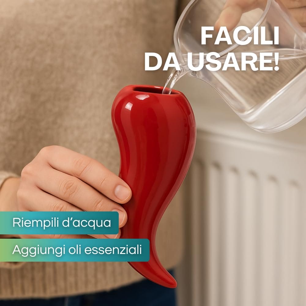 Evaporatore a forma di peperoncino riempibile d’acqua per termosifone, uso con oli essenziali