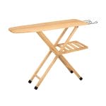 Asse da stiro pieghevole in legno naturale 140×35 cm con poggia ferro e ripiano inferiore, altezza regolabile in 3 posizioni