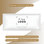 Salvietta umidificata personalizzabile con essenze e materiali biodegradabili in bustina bianca