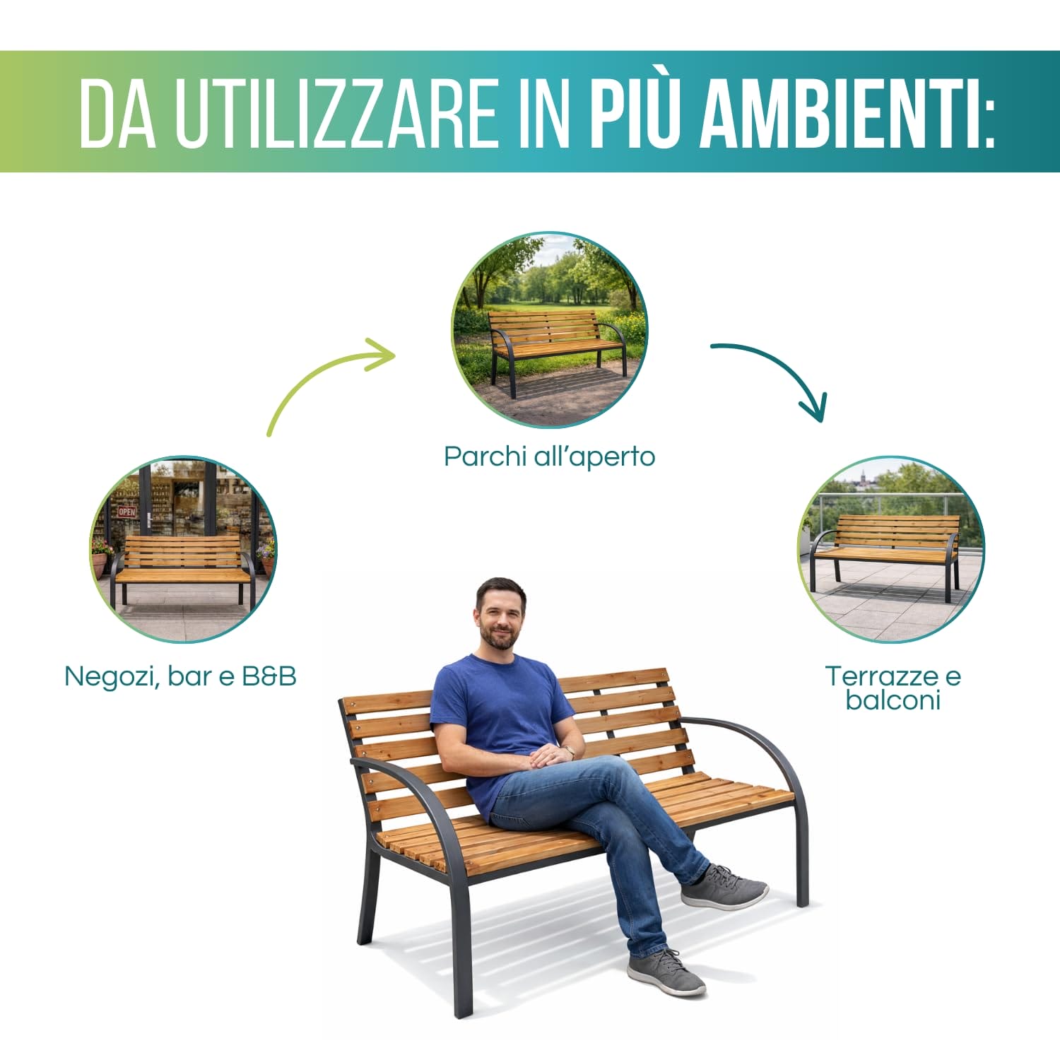 Panchina da giardino in legno 120 cm ideale per esterni terrazze e parchi