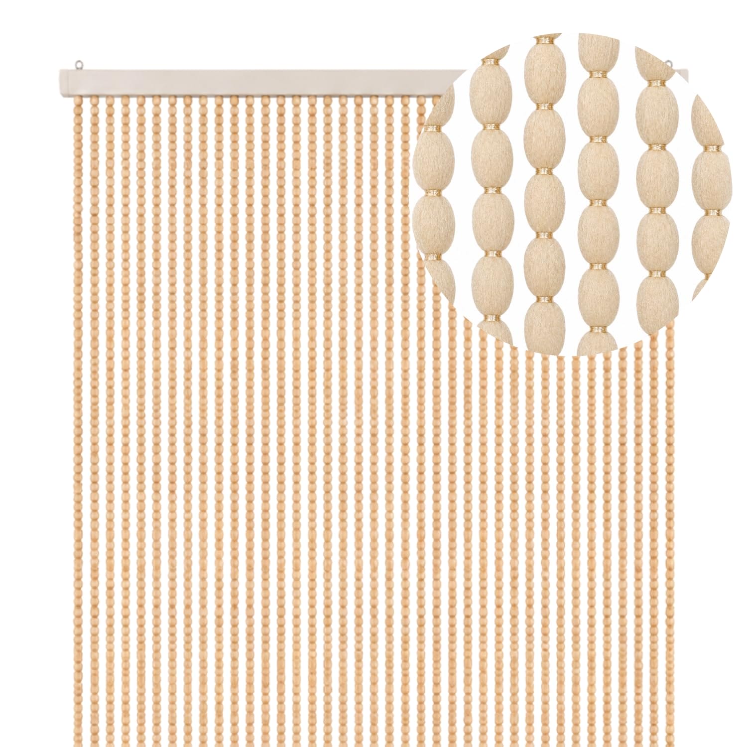 Tenda antimosche beige effetto pompon con catenelle decorative