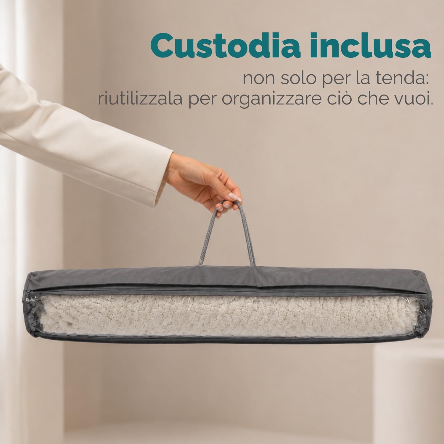 Custodia inclusa per tenda antimosche effetto peluche bianca