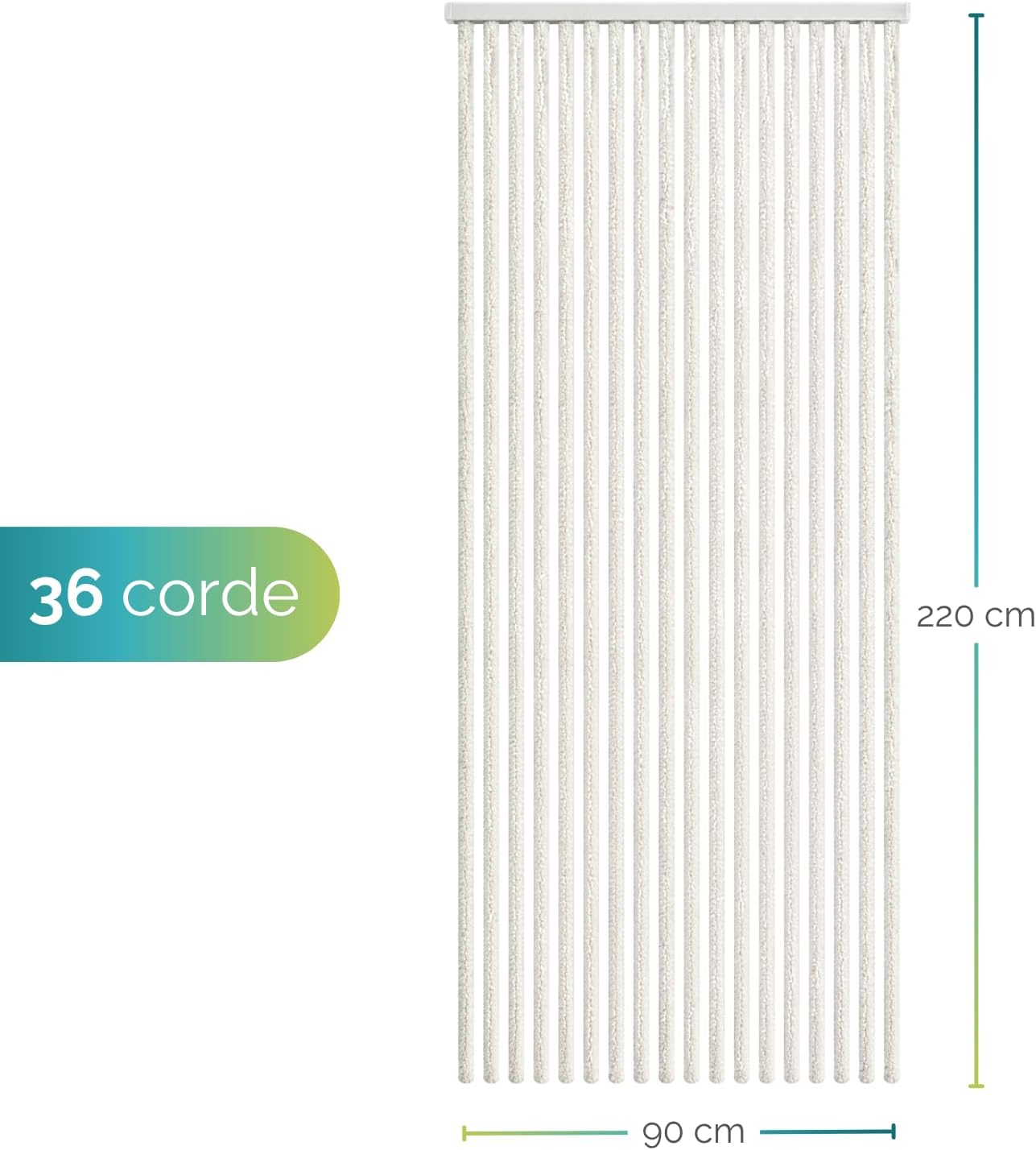 Tenda antimosche bianca effetto peluche 90x220 cm con 36 corde