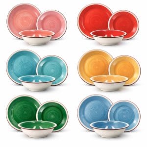 Set 18 piatti rotondi colorati in ceramica