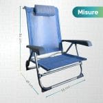 Sedia da spiaggia blu 55x46x80 cm Sedia pieghevole da spiaggia blu con misure indicate di 55 cm, 46 cm e 80 cm di altezza