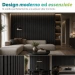 Pannelli decorativi effetto legno nero per interni Pannelli fonoassorbenti effetto legno nero inseriti in soggiorno, sala da pranzo e camera da letto moderna