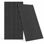 Set pannelli fonoassorbenti effetto legno nero Due pannelli fonoassorbenti effetto legno nero con doghe verticali e supporto acustico nero