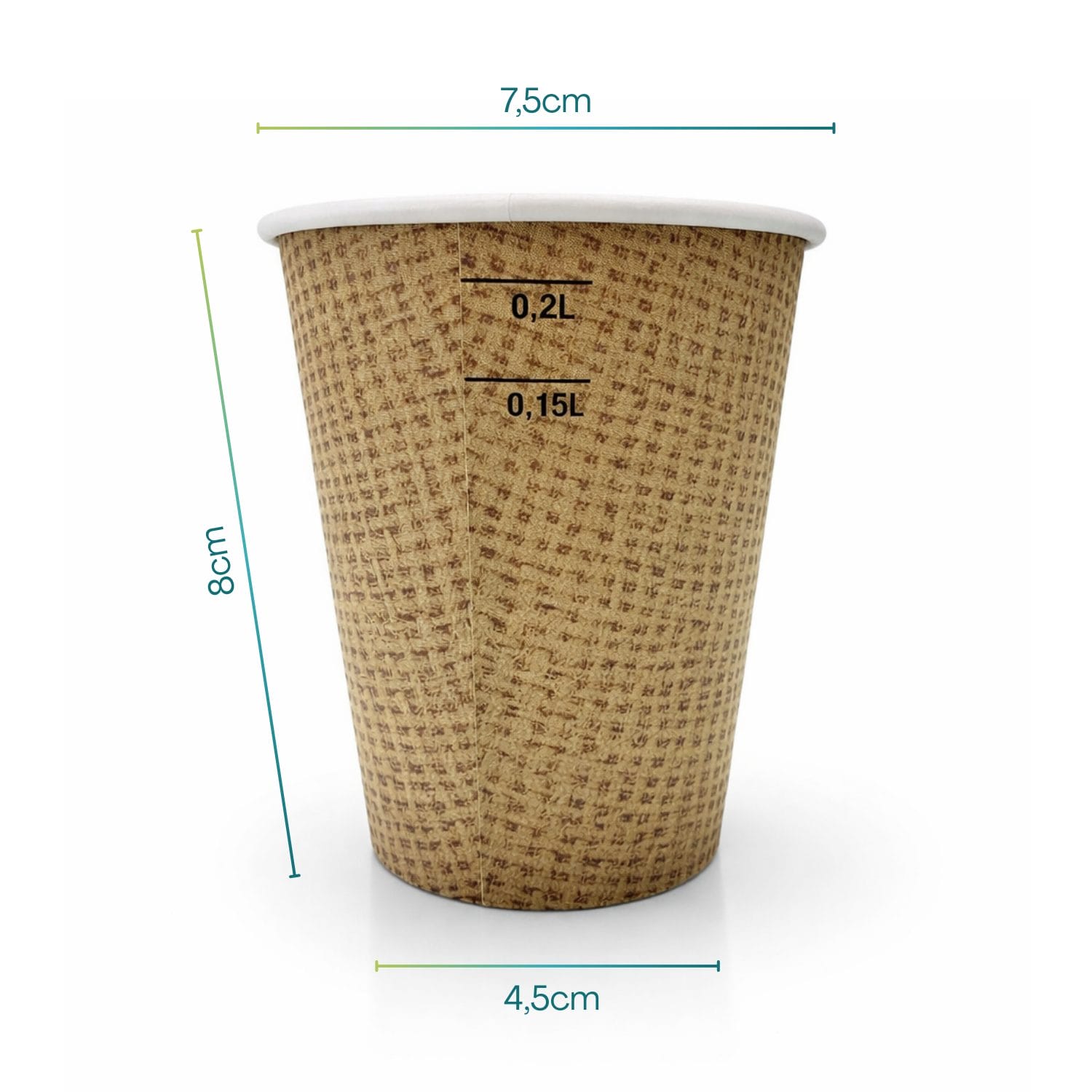 bicchieri in juta misure Bicchieri carta Juta 200 ml con tacche 0,15/0,2L per bevande calde