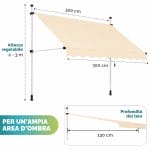 misure-tenda-morsetto-beige Tenda da sole a morsetto 300x300 cm beige con altezza regolabile da 2 a 3 metri per balcone e terrazzo