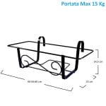 Balconiera metallo nero misure 40 50 60 cm prof 22 cm alt 14,5 cm
