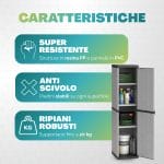 Armadio alto in plastica con ripiani robusti, mobile contenitore resistente anti scivolo