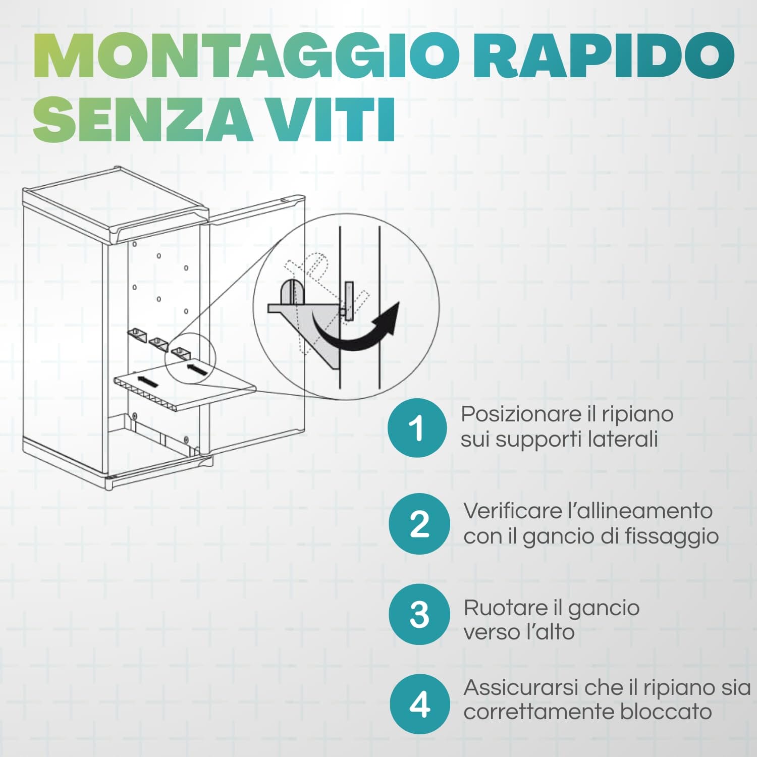 Montaggio armadio in resina senza viti con ripiano regolabile e struttura modulare