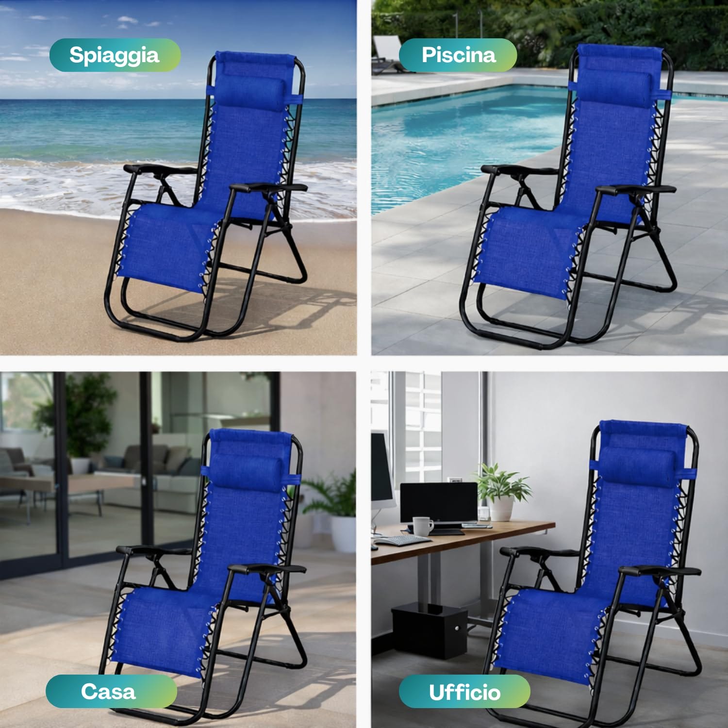 Sedia Zero Gravity blu ideale per spiaggia piscina terrazzo casa e ufficio