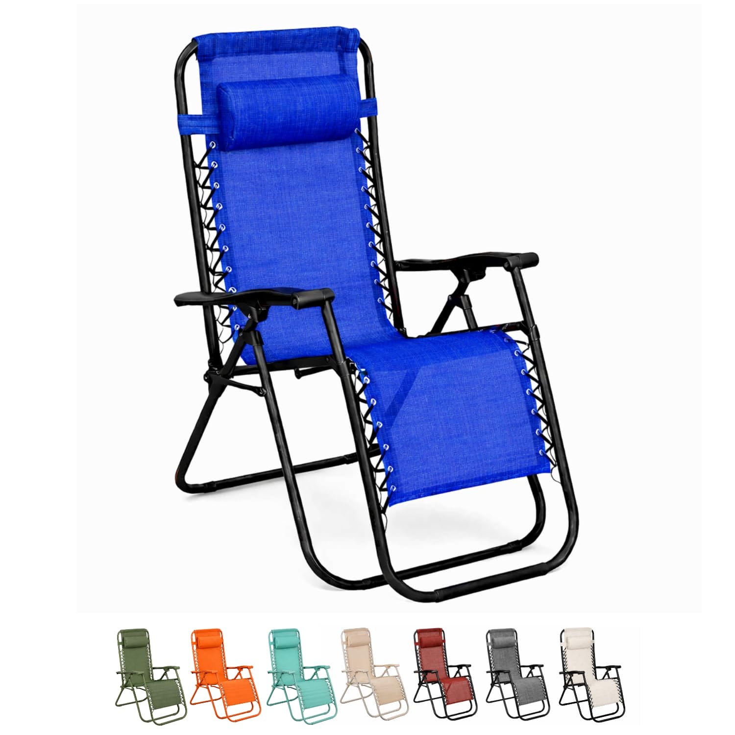 Sdraio Zero Gravity blu reclinabile e pieghevole con poggiatesta per giardino e terrazzo