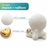 Bomboniera a forma di polipo in ceramica effetto sabbiato con cuore dorato e luce LED