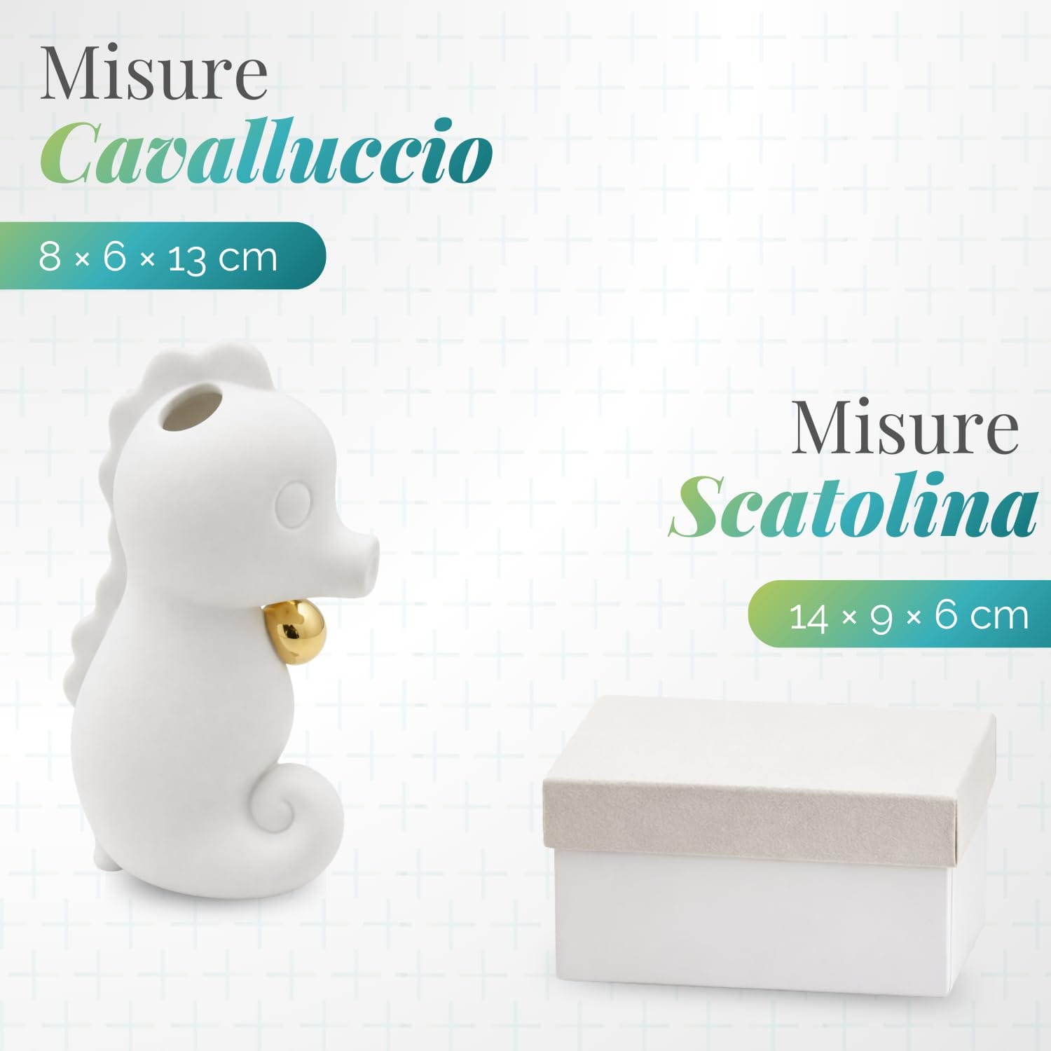 Bomboniera cavalluccio marino in ceramica con profumatore, misure 8x6x13 cm con scatolina