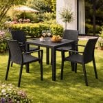 Set tavolo quadrato con 4 sedie antracite effetto rattan per giardino terrazzo esterno